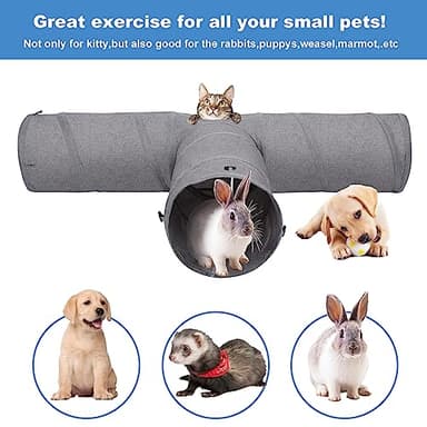 Ownpets Cat Tunnel, Extra Large 3 Way Collapsible Kitty Tunnel Cat Tube with Plush Ball & Feather Toy, Cat Play Tunnel for Large Cat, Kitten, Puppy, Rabbit(12 inches in Diameter) - Image 8