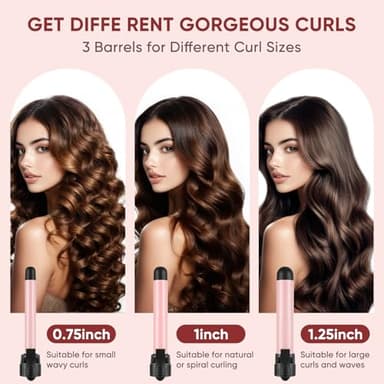 Rotating Curling Iron Set, Automatic Curling Wand for Long Hair, Easy to Use Hair Curler Get Effortless Beach Waves, 3 Sizes Ceramic Barrel 0.75" 1" 1.25" to 430°F with Home Button, Dual Voltage - Image 2