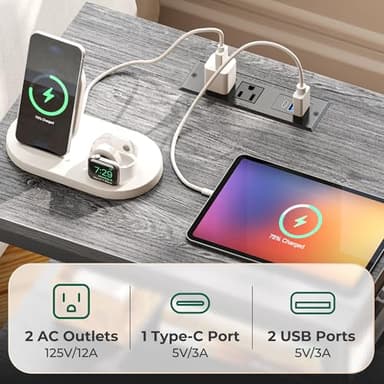 Huuger Night Stand with Charger Station and LED Lights, 2 Drawer Nightstand, Bed Side Table with Open Shelf, End Table, Fabric Dresser for Bedroom, Grey - Image 6