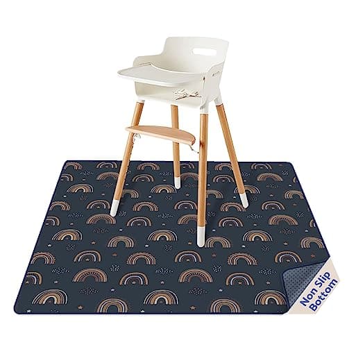 Blissful Diary Baby Splat Mat for Under High Chair, 50.4 x 50.4 Inch Wipeable Splash Mat, Waterproof and Washable, Anti-Slip Floor Protector, Retro Rainbow - Image 1