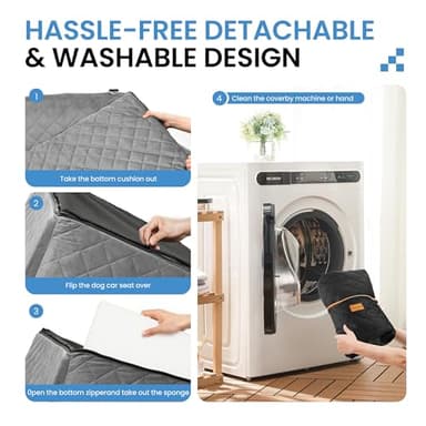 Dog Car Seat for Medium Dogs - Pet Car Seat with 2 Safety Straps & Waterproof Padding, Portable Pet Carrier for Cars, Trucks & SUVs, Comfortable Booster Bed for Pets Up to 55lbs (Black/Grey) - Image 4