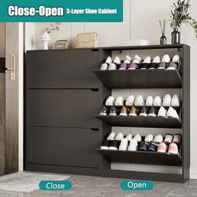 Xixini Shoe Storage Cabinet for Entryway with 3 Flip Drawers, Sturdy Wood Hidden Shoe Storage, Freestanding Narrow Slim Shoe Organizer for Front Door Entrance, Living Room, Hallway, Bedroom, Black - Image 3