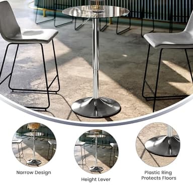 Flash Furniture Chad 23.5'' Round Glass Cocktail Table with Adjustable Height Frame, Bar Height Table for Commercial or Residential Use, Clear/Chrome - Image 5