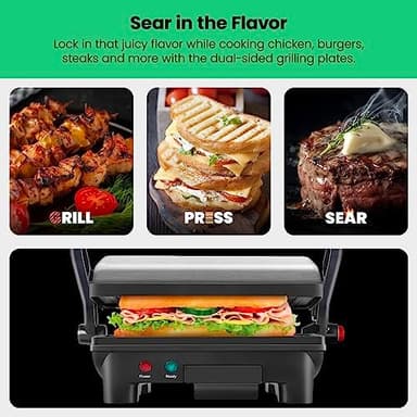 Chefman Electric Panini Press Grill, Compact 2-Slice Sandwich Maker, Non-Stick Coated Plates, Opens 180 Degrees, Dishwasher Safe, Removable Drip Tray, Stainless Steel/Black - Image 5