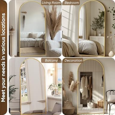 Antok Full Length Mirror, 76"x34" Floor Mirror with Stand, Hanging Mounted Mirrors for Bedroom, Living Room, Cloakroom, Dining Room, Gold, Arched - Image 6