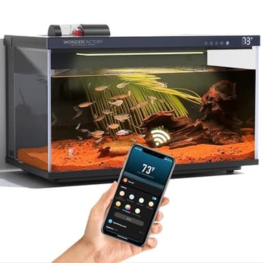 Smart Aquarium Fish Tank 5 Gallon Starter kit, Self Cleaning System Efficiency Filter 7 Color LED Lights Automatic Feeder Temperature Display Monitor HD UHA Glass Leak-Proof, Smart Control with Apps - Image 1