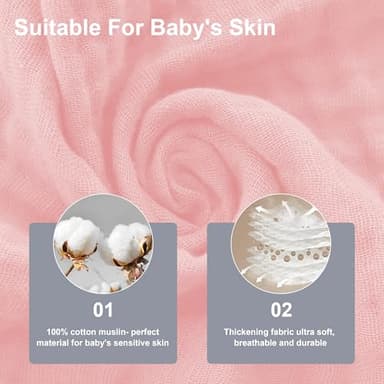 SWEET DOLPHIN 12 Pack Baby Muslin Washcloths - Soft Face Cloths for Newborn, Absorbent Bath Wash Cloths, Wipes, Burp Rag - Toddlers Essentials Stuff, Baby Registry as Shower -10"x10", Pink - Image 7