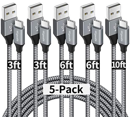 etguuds USB A to USB C Cable 5-Pack (3/3/6/6/10 ft), Fast Charging Type C Charger Cord for iPhone 16 15 Pro/Pro Max/Plus, for Samsung Galaxy S24 S23 S22 S21 S20 S10 A55 A54 Flip, Pixel, Moto G, Gray - Image 1