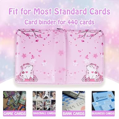 CLOKORIA Card Binder for Girls Gifts,440 Cards Collectible Trading Card Holder Case with 55 Sleeves, 4 Pocket for TCG Game Cards Collection Sports Trading Cards Collector Album (Sakura cat) - Image 2