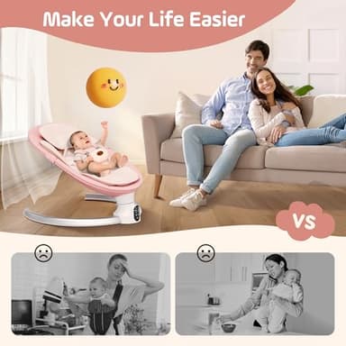 Baby Swing for Infants - Electric Baby Rocker with Exclusive App Function, Upgraded 5 Point Harness, Bluetooth Support, 10 Preset Lullabies and 5 Speeds, Portable Swing for Baby Boy Girl（Pink） - Image 4