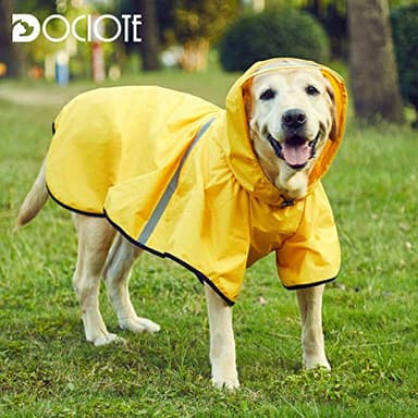 Dog Raincoat with Adjustable Belly Strap and Leash Hole - Hoodie with Reflective Strip - Waterproof Slicker Lightweight Breathable Rain Poncho Jacket for Medium Large Dogs - Easy to Wear, Yellow 4XL - Image 6