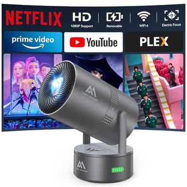 [Built-in Battery] Mini Projector with Wifi and Bluetooth, 4K 1080P Supported 270° Rotatable 150'' Screen Auto Keystone Home Outdoor Portable Smart Projector for Phone/TV/Laptop/HDMI, Iron Grey - Image 1