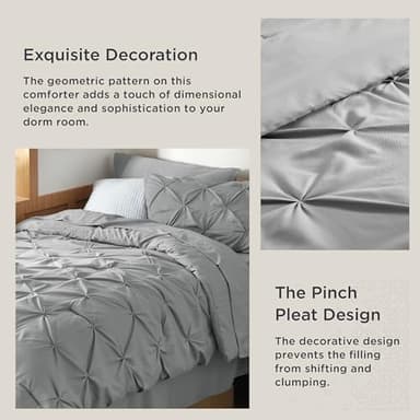 Bedsure Twin XL Comforter Set - Extra Long 5 Pieces Dorm Bedding Sets, GentleSoft™ Pinch Pleat Grey Bed in a Bag with Pintuck Comforter, Sheets, Pillowcase & Sham - Image 4