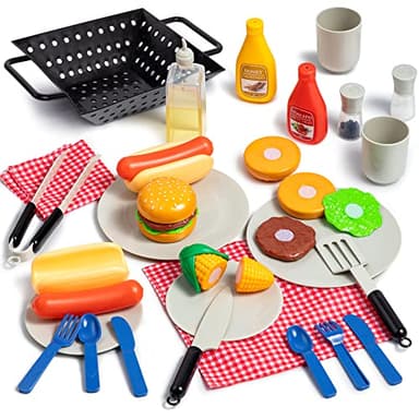 27 PCS Kids BBQ Grill Playset Backyard Barbecue Play Grill Toy Set for Toddlers, Play Food Sets for Kids Kitchen - Image 1
