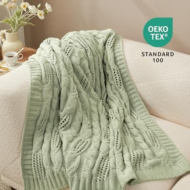 Amélie Home Chunky Knit Throw Blanket, Dual-Sided Soft Chenille Breathable Cable Knitted Blanket for Couch, Farmhouse Decorative Throw for Sofa & Chair, 50"x60", Sage Green - Image 8