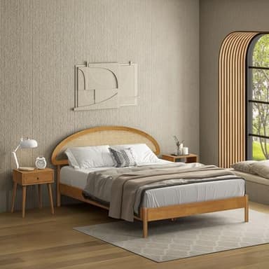 NTC Gem Wooden Bed Frame with Headboard and Natural Rattan, Solid Oak/Rubber Wood Foundation with Silent Slats, 1000 Lb Capacity, Effortless Assembly (Natural Cane - Rustic Oak, Queen) - Image 9