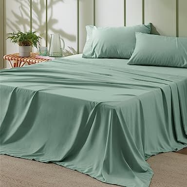 Bedsure Queen Sheet Set - 4 Pieces Soft Queen Size Sheets - Breathable & Cooling - Hotel Luxury - Easy Care Polyester Microfiber Bedding for Women, Men, Mint Green - Image 1