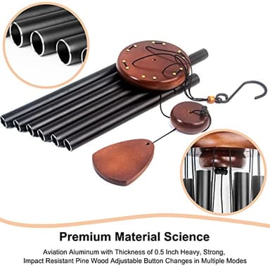 Bursvik Large Aluminium Wind Chimes 37" Inches to Create a Zen Atmosphere Suitable for Outdoor, Garden, Patio Decoration. Classic Black Wind Chimes with Wind Catcher Suitable as A Gift for Unisex - Image 5