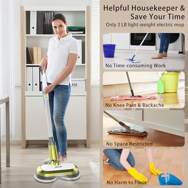 Cordless Electric Mop, Electric Spin Mop with LED Headlight and Water Spray, Up to 60 mins Powerful Floor Cleaner with 300ml Water Tank, Polisher for Hardwood, Tile Floors, Quiet Cleaning & Waxing - Image 5