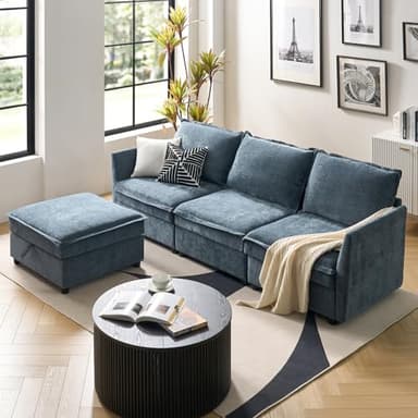 HULALA HOME 97'' Modular Sectional Sofa, L Shaped Couch with Storage Ottoman, Comfy Chenille Sofa with Deep Seat, 4 Seat Convertible Sectional Couches for Living Room, Blue - Image 7
