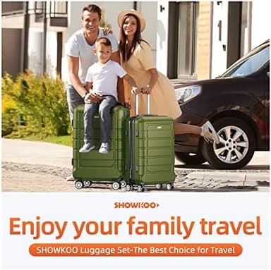 SHOWKOO Luggage Sets Expandable PC+ABS Durable Suitcase Double Wheels TSA Lock Olive Green 3pcs - Image 4