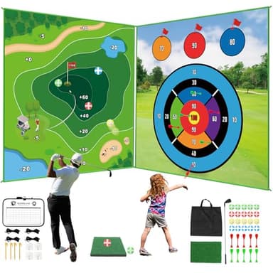 goienu Golf Game: 70"x 70" Plus Size Double Sided Hitting Mat, Ideal Gifts for Kids Adults, 20 Sticky Balls & 10 Darts for Indoor or Backyard Battle Chipping - Image 1