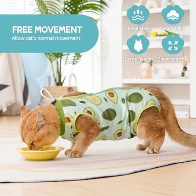 Avont Cat Recovery Suit - Kitten Onesie for Cats After Surgery, Cone of Shame Alternative Surgical Spay Suit for Female Cat, Post-Surgery or Skin Diseases Protection -Avocado(M) - Image 3