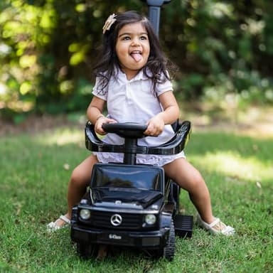 Best Ride On Cars 3 In 1 Mercedes G-Wagon Push Car for Toddlers 1 to 3 Years Old, Kids Outdoor Stroller with Music, Horn Sounds, and Handle, Realistic Driving Experience, Black - Image 6