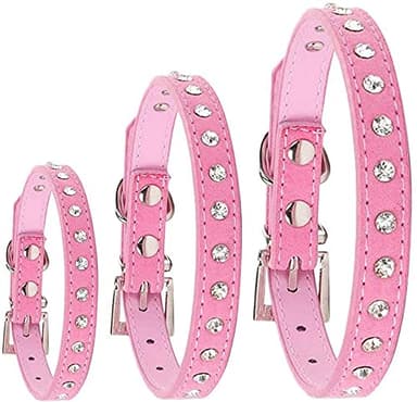 Dog Collar Crystal Bling Rhinestone pu Leather Puppy Cat Collars Necklace Neck Strap (Pink, S) - Image 6