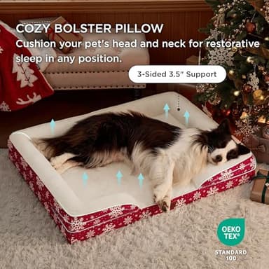 Bedsure Orthopedic Dog Beds Large Sized Dog - Washable Large Dog Cat Bed Waterproof, Comfort Dogs Couch Sofa with Washable Removable Cover, Pet Bed with Nonskid Bottom, Amber Noel-Red, 35" - Image 4