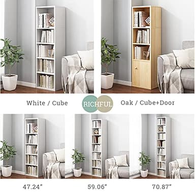 IOTXY Small Narrow Corner Bookcase - 59 Inches Tall Gap Freestanding Storage Cabinet, 7 Lattices Open Shelves Tower Rack, Cubes Bookshelf in White - Image 8
