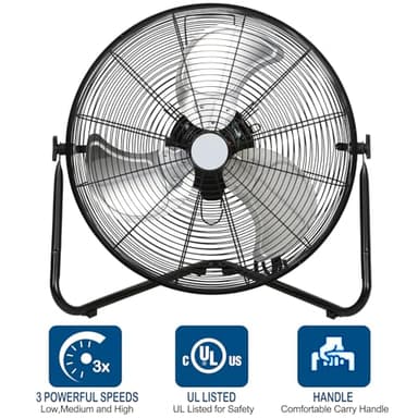 BILT HARD 20" High Velocity Floor Fan, 4600 CFM 3-Speed Industrial Shop Fan with Wall-Mounting System, Heavy Duty Metal Fan for Garage Workshop and Warehouse, 2 Pack - Image 3