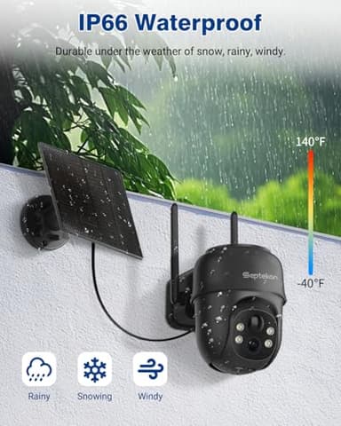 Septekon 2K Solar Security Cameras Wireless Outdoor 2 Pack, 360°PTZ Battery Powered Outdoor Camera, 2.4G WiFi Camera with Spotlight Color Night Vision, Motion Sensor Alarm, IP66, Black - Image 6
