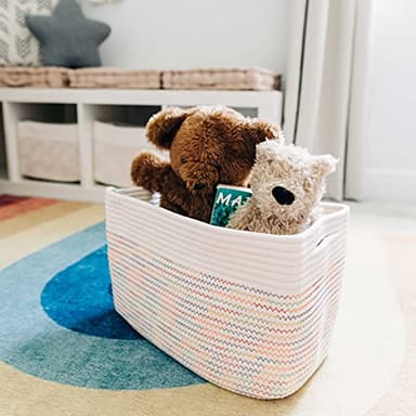 OrganiHaus Woven Storage Baskets for Organizing, Cotton Rope Organizer Bins for Shelves, Closet & Nursery, Dog Toy Basket, Decorative Bins for Toys, Towels & Books - 15x10x9, Rainbow Stitches - Image 8