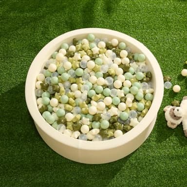 TRENDPLAY Star Ball Pit Balls 200 for Toddlers - Green Ball Pit Ball Shapes for Boys Girls Fun, Birthday Party, Christmas Decoration, Cream Colors Mix Green - Image 3