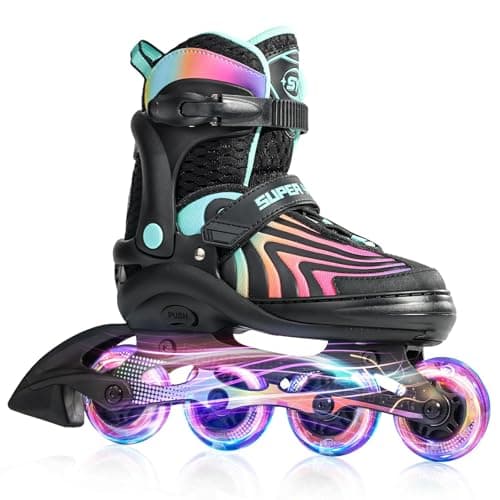 SUPER YOUNGSTER Girls Inline Skates for Boys Kids Ages 4-12, Adjustable Light Up Roller Skates for Youth Teens Ages 8-12, Beginner Blades for Women Adults - Image 1
