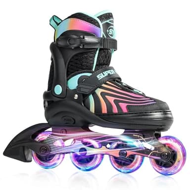 SUPER YOUNGSTER Girls Inline Skates for Boys Kids Ages 4-12, Adjustable Light Up Roller Skates for Youth Teens Ages 8-12, Beginner Blades for Women Adults - Image 1