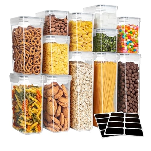 MR.SIGA 12 Pack Airtight Food Storage Container Set, BPA Free Kitchen Pantry Organization, Kitchen Canisters for Cereal, Spaghetti, includes 16 Reusable Sticker Labels - Image 1