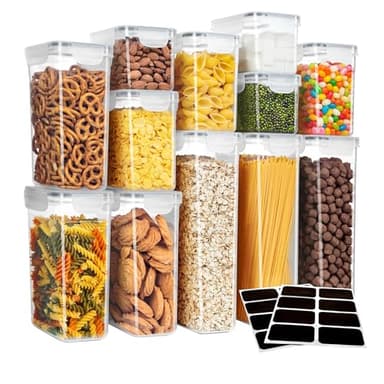 MR.SIGA 12 Pack Airtight Food Storage Container Set, BPA Free Kitchen Pantry Organization, Kitchen Canisters for Cereal, Spaghetti, includes 16 Reusable Sticker Labels - Image 1