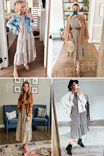 PRETTYGARDEN Summer Dresses for Women 2025 Casual Floral Boho Midi Sun Dress Puff Short Sleeve Flowy Beach Vacation Sundress (Blue Apricot,Small) - Image 7