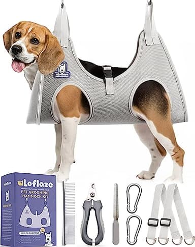 Loflaze Dog Grooming Hammock Harness for Dogs & Cats with Pet Nail Clipper Trimmer - Cat Hanger Sling for Trimming Clipping Nails- Dog Hammock Restraint Bag for Small Medium Large pet （ Grey L ） - Image 1