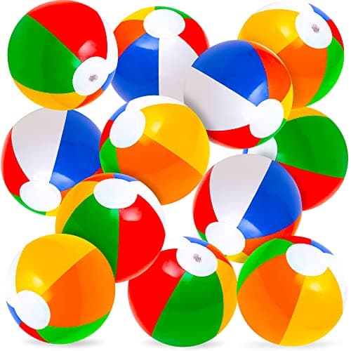ArtCreativity Rainbow Inflatable Beach Balls Bulk (Pack of 12) Multicolored 12" Floating Toddler Pool Toys, Summer Water Toys for Boys and Girls, Luau Party Decorations, Beach Essentials - Image 1