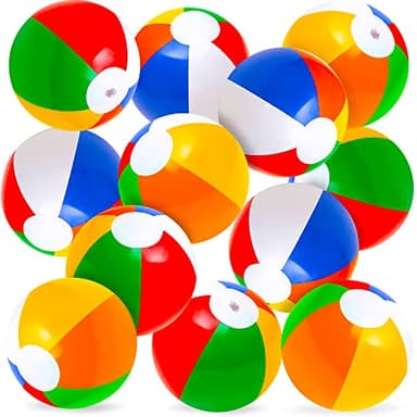 ArtCreativity Rainbow Inflatable Beach Balls Bulk (Pack of 12) Multicolored 12" Floating Toddler Pool Toys, Summer Water Toys for Boys and Girls, Luau Party Decorations, Beach Essentials - Image 1
