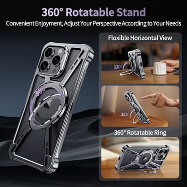 YOOVEI X Case for iPhone 16 Pro Max Case 6.9",with Kickstand 360°Rotatable Magnetic Ring Stand,[Compatible with MagSafe] Shockproof Aluminum Metal Phone Case Slim & Light Phone case,Gray - Image 2