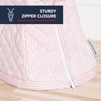 KITCHENAID Fitted Tilt-Head Stand Mixer Cover with Storage Pocket, Quilted 100% Cotton,14.4"x18"x10", Ticking Stripe Hibiscus Pink - Image 3