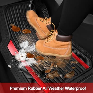 CAR PASS Heavy Duty Rubber Car Mats Metallic, Aluminum Film All Weather Floor Mats Waterproof Universal Trim to Fit Automotive SUV Sedan Van 4 Piece Anodized Deep Dish Two-Tone Sporty Black Red Chrome - Image 7