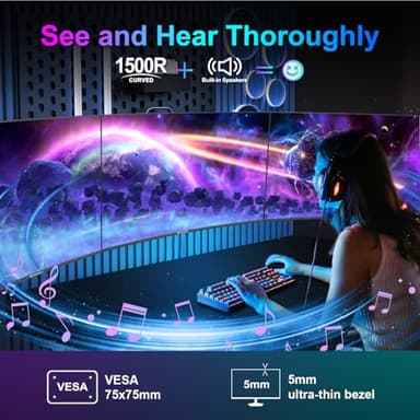 SANSUI Curved Monitor 24 inch 100Hz USB Type-C Computer Monitor with Built-in Speakers- MPRT 1ms,Adaptive Sync,HDR,1500R,VESA 75x75mm Compatible, for Home and Office(ES-24C1) - Image 4