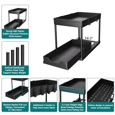 DEKAVA Under Sink Organizer 2 Pack, Bathroom Cabinet Organizer, 2 Tier Sliding Cabinet Basket Organizer Drawer, Multi-Purpose Bath Collection Baskets for Bathroom (Black) - Image 6