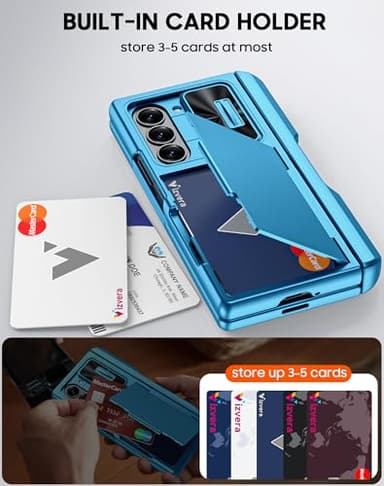 Vizvera for Samsung Galaxy Z Fold 6 Case RFID Wallet with Cards Holder [S Pen Holder] [Camera Cover] Shockproof Silicone Protective Phone Case for Z Fold 6 2024-Lake Blue - Image 3
