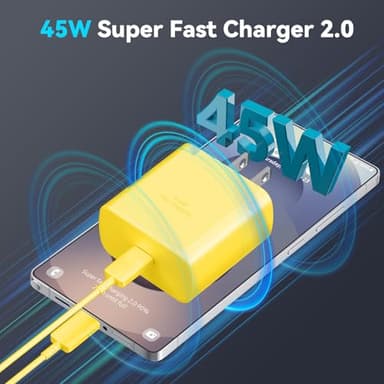 45W Samsung Super Fast Charger Type C,USB C Fast Charger 6.6ft Cable Cord Android Phone Charger Block for Samsung Galaxy S24 Ultra/S24/S24+/S23 Ultra/S23/S23+/S22/S21/S20/Note 10/20, Galaxy Tab,yellow - Image 2